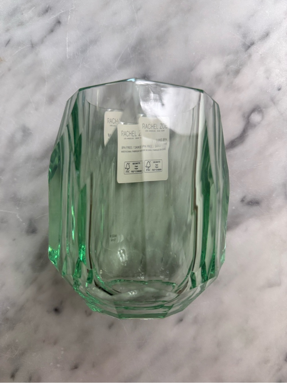 RACHEL ZOE Light Green Acrylic Faceted Tumbler Drink Glasses NWT (4 available)